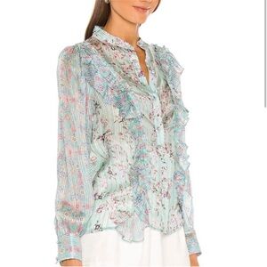 HEMANT & NANDITA Floral Ruffle Pastel Metallic Blouse sz S